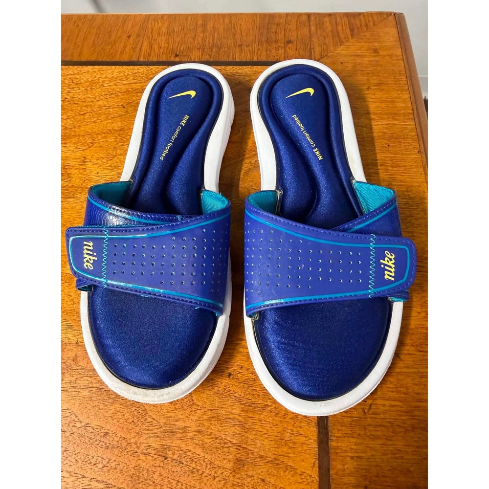 Nike Womens 7 Blue Comfort Footbed Slides Athletic Adjustable Strap Sandals